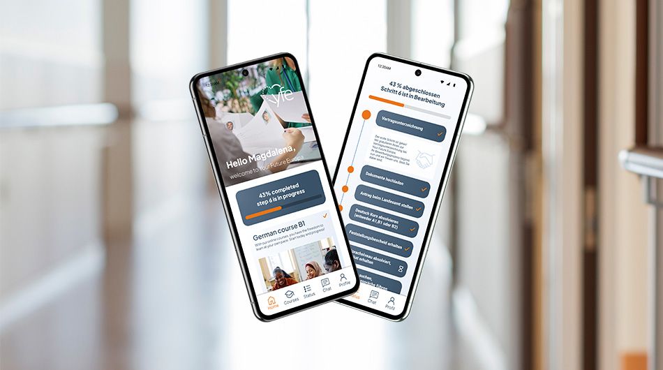 Mockup der YFE-App auf zwei Smartphones