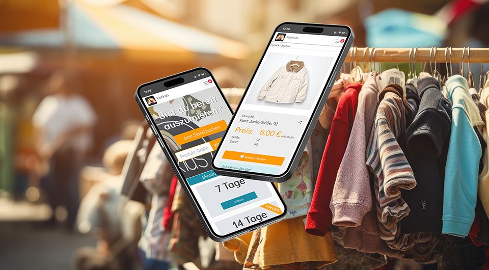 Mockup der Flohkids-App auf zwei Smartphones