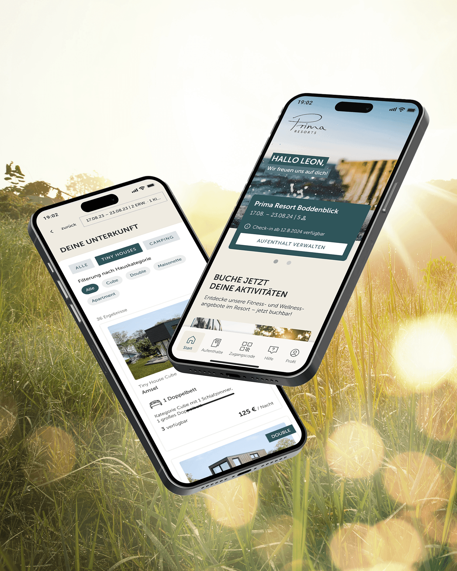 Mockups der Prima Resorts App auf einem Smartphone