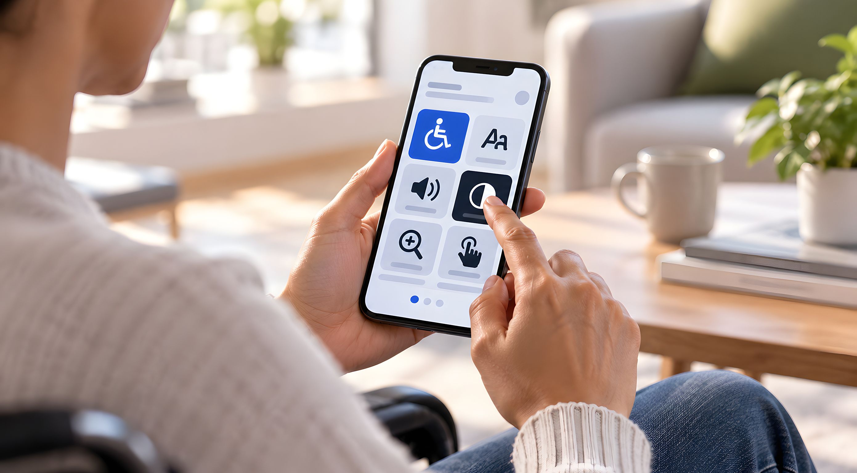 Nutzer wählt barrierefreie Einstellungen am Smartphone aus.