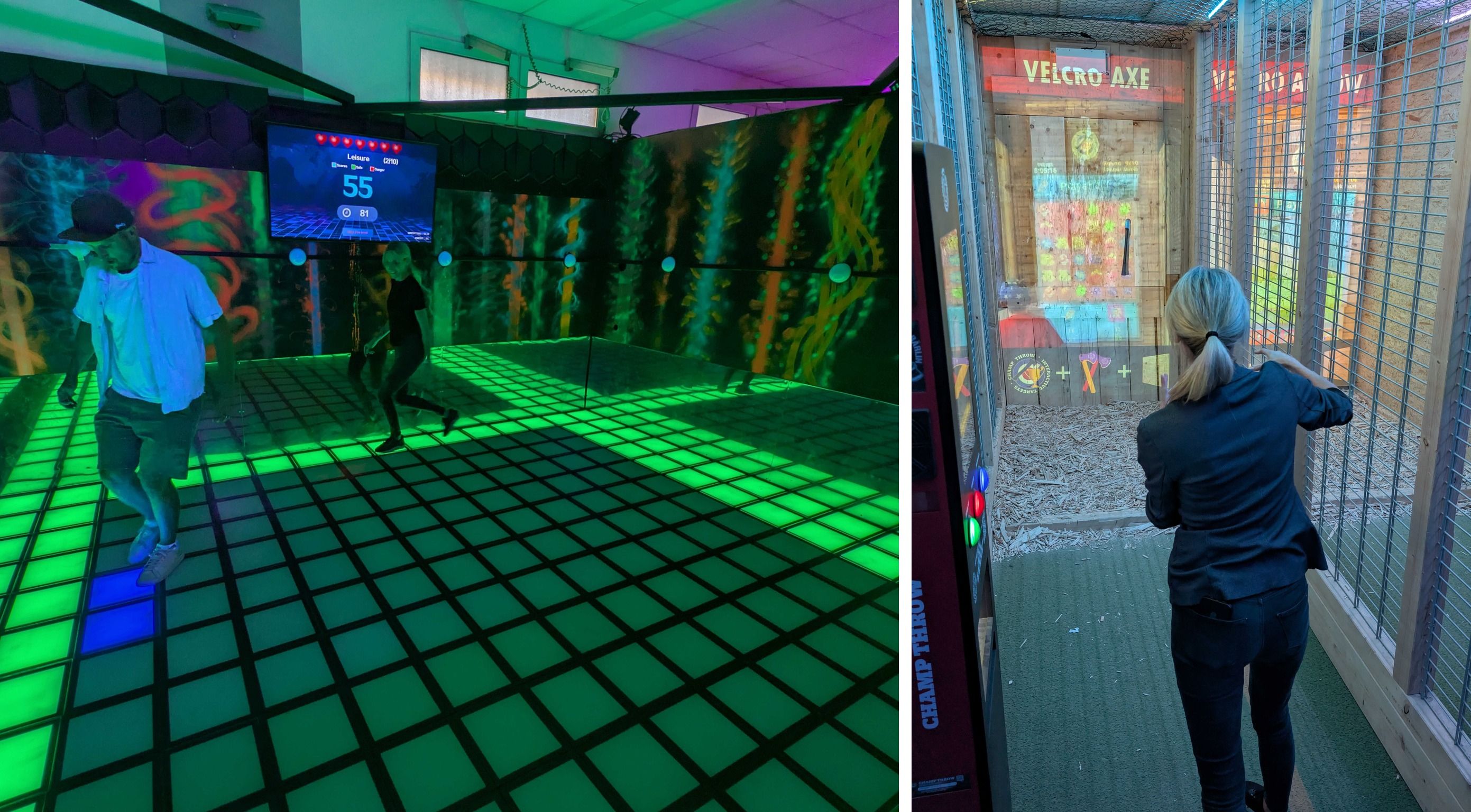 Teamevent mit Axtwerfen und Pixelgame.