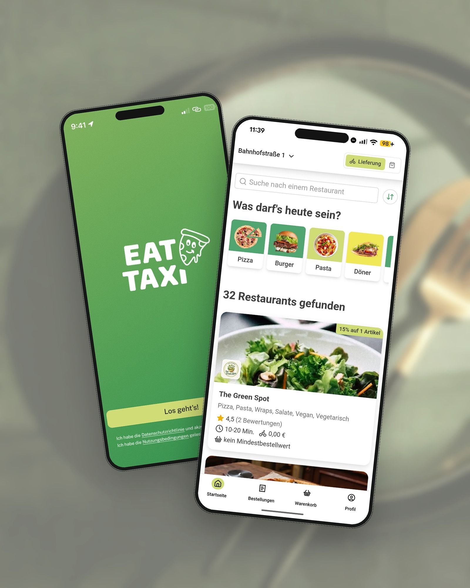Mockup der EAT-TAXI App